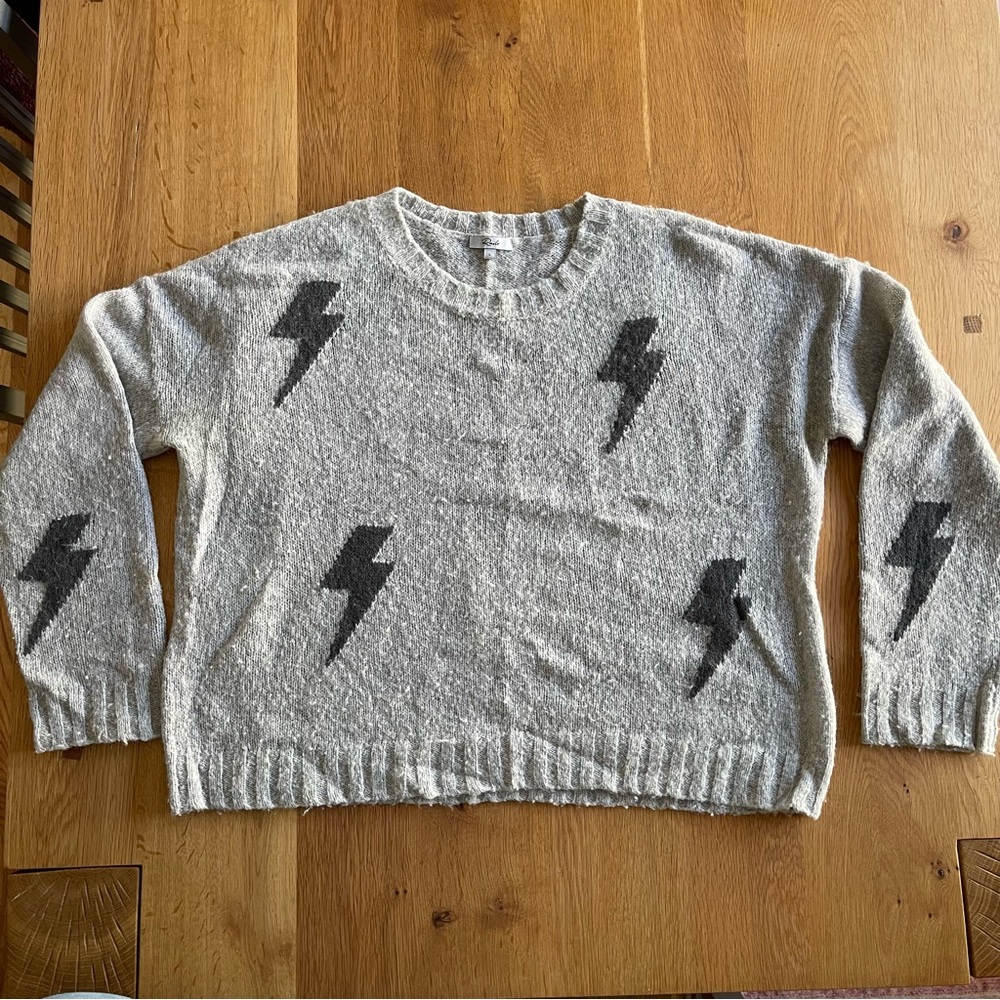 Rails Heather Gray Sweater with Black Lightning Bolts
